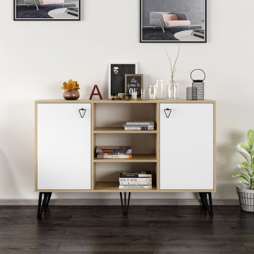 Consola Ege cu 2 Usi si Rafturi, Stejar, 140 x 96 x 40 cm