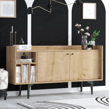 Consola Razvan cu 2 usi si rafturi, Stejar, 150 x 80 x 40 cm