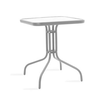 Masa de gradina Pakoworld Watson gri metal/sticla