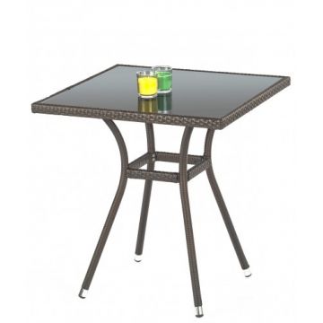 Masa din rattan sintetic si sticla, Mobley Maro Inchis, L70xl70xH74 cm