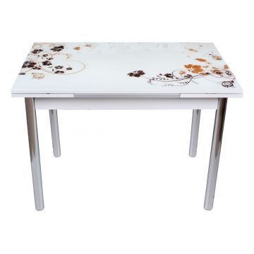Masa extensibila blat sticla flori maro 110x70