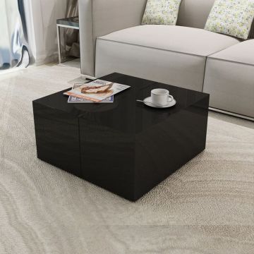 Masuta de cafea lucioasa cu spatiu de depozitare, negru