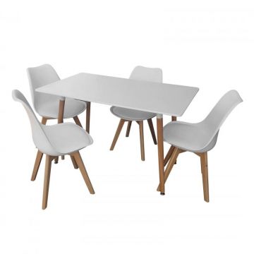 Set masa cu 4 scaune HB01, dreptunghiulara, 4 persoane, alb, 120x70x74 cm