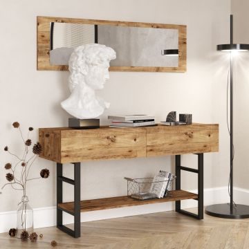 Consola Hol Lux cu Oglinda, Stejar, 139 x 76 x 43 cm