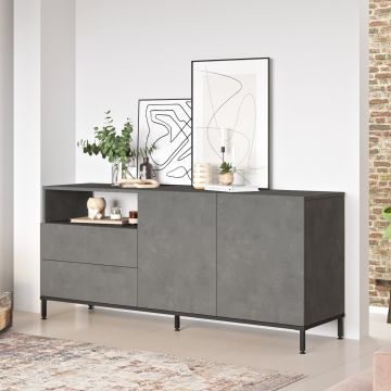 Consola Magnum 2 usi si sertare Scandinav, Stejar - Gri, 171 x 76 x 47 cm