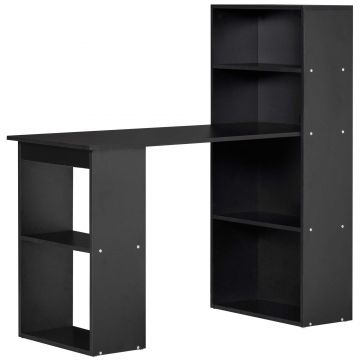 Birou Modern pentru Acasa cu Rafturi de Depozitare pe 6 Niveluri, Masa de Scris cu Raft pentru Carti, Negru HOMCOM | Aosom RO