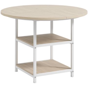 HOMCOM Masă Rotundă pentru 4-6 Persoane, Industriala, Rafturi Depozitare, 100cm, Stejar | Aosom Romania
