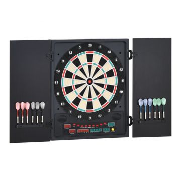 HOMCOM Tabla de Darts Electronică Profesională cu 6 Display-uri, 12 Săgeți, 27 Moduri de Joc, 51x6.5x57cm, Negru | Aosom Romania