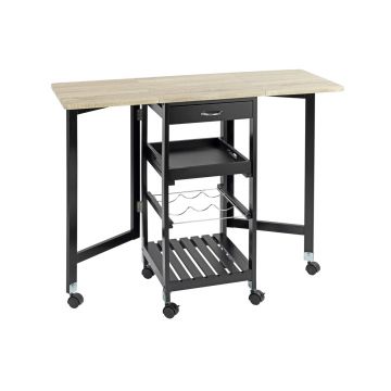Masuta cu laterale rabatabile Maximex, Rolling, 97x37x77 cm, MDF, negru/bej