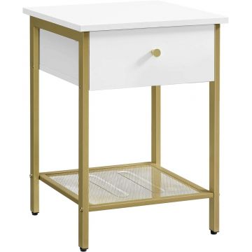 Masuta living / noptiera Modern White Gold, Vasagle, 40 x 40 x 55 cm, PAL/otel, alb/auriu Masuta living / noptiera Modern White Gold, Vasagle, 40 x 40 x 55 cm, PAL/otel, alb/auriu
