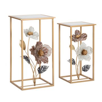 Set 2 masute Flower, Mauro Ferretti, 36 x 36 x 70 cm, fier/MDF/sticla, multicolor