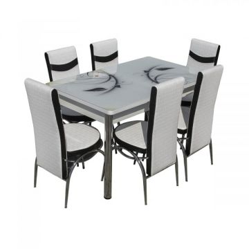 Set Lara, masa extensibila cu 6 scaune, alb, 130 165x80x79 cm