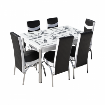 Set Lara, masa extensibila cu 6 scaune, negru paris, 130 165x80x79 cm