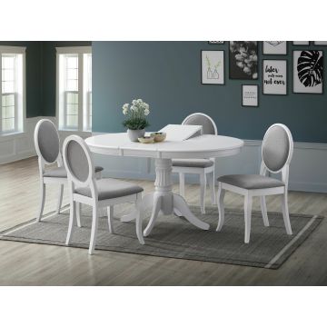 Set Masa Extensibila Odense + 4 Scaune Romance, 106-139x106x76 cm, Alb