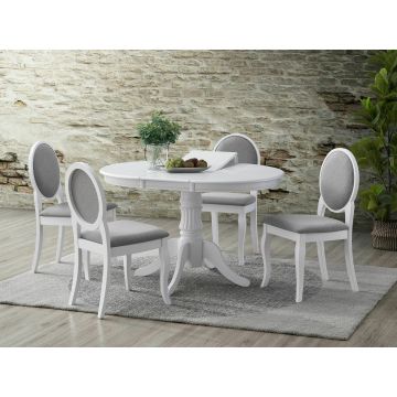 Set Masa Extensibila Wilde + 4 Scaune Romance, 90-123x90x76 cm, Alb