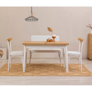 Set masă și scaune extensibile (4 bucăți) OLİVER SBT WHİTE KARİNA-Table & Chairs Set 10, Alb, 77x75x120 cm