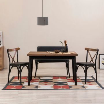 Set masă și scaune extensibile (4 bucăți) OLİVER SBT WHİTE KARİNA-Table & Chairs Set 6, Negru, 77x75x120 cm