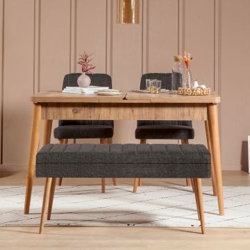 Set masă și scaune extensibile (4 bucăți) Vina 0701 - 3 - Anthracite, Atlantic Extendable Dining Table & Chairs Set 12, Stejar, 77x75x120 cm