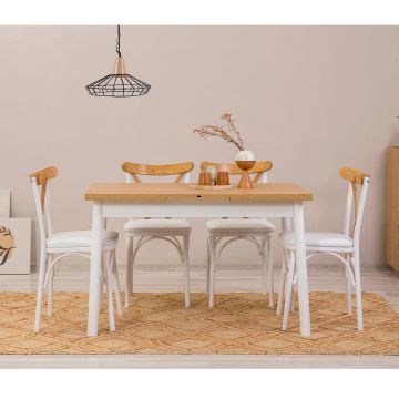 Set masă și scaune extensibile (5 bucăți) OLİVER SBT WHİTE KARİNA-Table & Chairs Set 7, Alb, 77x75x120 cm