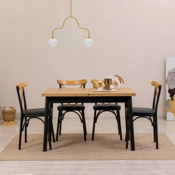 Set masă și scaune extensibile (5 bucăți) OLİVER SBT WHİTE KARİNA-Table & Chairs Set 9, Negru, 77x75x120 cm