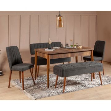 Set masă și scaune extensibile (5 bucăți) Vina 0701 - 4 - Anthracite, Atlantic Extendable Dining Table & Chairs Set 13, Nuc, 77x75x120 cm