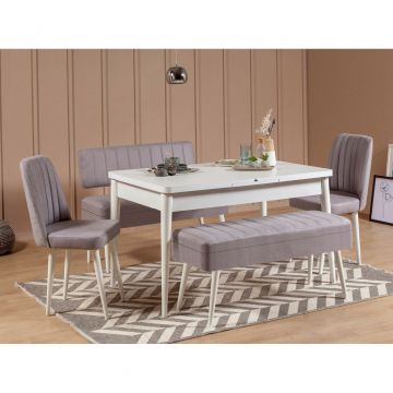 Set masă și scaune extensibile (5 bucăți) Vina 0701 - 4 - Anthracite, Atlantic Extendable Dining Table & Chairs Set 5, Alb, 77x75x120 cm