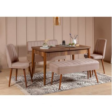 Set masă și scaune extensibile (5 bucăți) Vina 0701 - 4 - Anthracite, Atlantic Extendable Dining Table & Chairs Set 7, Nuc, 77x75x120 cm