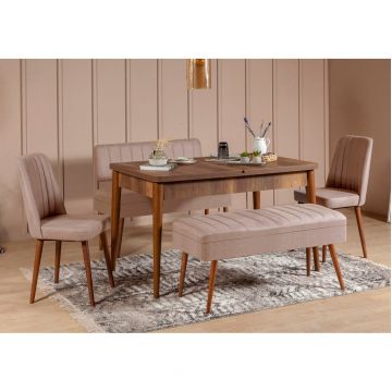 Set masă și scaune extensibile (5 bucăți) Vina 0701 - 4 - Anthracite, Atlantic Extendable Dining Table & Chairs Set 7, Nuc, 77x75x120 cm