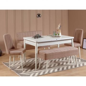 Set masă și scaune extensibile (5 bucăți) Vina 0701 - 4 - Anthracite, Atlantic Extendable Dining Table & Chairs Set 8, Alb, 77x75x120 cm