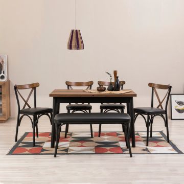 Set masă și scaune extensibile (6 bucăți) OLİVER AÇL.BAROK Extendable Dining Table & Chairs Set 1, Negru, 77x75x120 cm