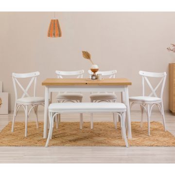 Set masă și scaune extensibile (6 bucăți) OLİVER AÇL.BAROK Extendable Dining Table & Chairs Set 3, Alb, 77x75x120 cm