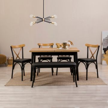 Set masă și scaune extensibile (6 bucăți) OLİVER AÇL.BAROK Extendable Dining Table & Chairs Set 4, Negru, 77x75x120 cm