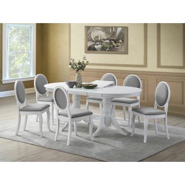 Set Masa Nice + 6 Scaune Romance, 150-190x90x76 cm, Alb