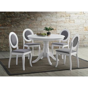 Set Masa Rotunda Encanto + 4 Scaune Benoni, Ø106x76 cm, Alb