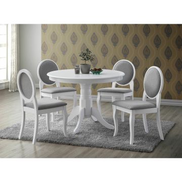 Set Masa Rotunda Encanto + 4 Scaune Romance, Ø106x76 cm, Alb