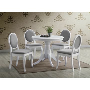 Set Masa Rotunda Gomez + 4 Scaune Romance, Ø90x76 cm, Alba