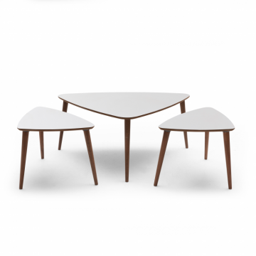 Set PIRAMIT cu masuta de cafea si 2 masute auxiliare, crem + nuc