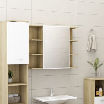 Dulap baie cu oglindă alb/stejar Sonoma 80 x 205 x 64 cm PAL
