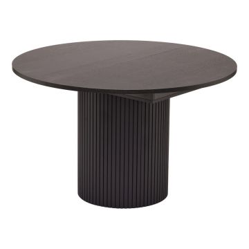 Masă de dining rotundă neagră extensibilă cu aspect de lemn de stejar ø 115 cm Malaga – Bonami Selection