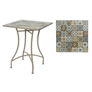 Masa pentru gradina Toulouse Mosaic, Decoris, 58 x 58 x 72 cm, fier/ceramica, grej