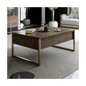 Masuta de Cafea Luxe, 90x60x40 CM - Nuc/Auriu