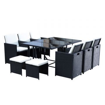 Outsunny Set Mobilier de Exterior din Rattan Sintetic Negru, Set de Mese pentru Prânz 11 Piese cu Perne Confortabile | Aosom Romania