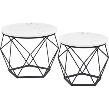 Set 2 masute de cafea Vasagle Geometric Round, Ø50 x 40 cm, PAL/otel, alb/negru