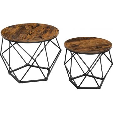 Set 2 masute de cafea Vasagle Geometric Round, Ø50 x 40 cm, PAL/otel, maro rustic