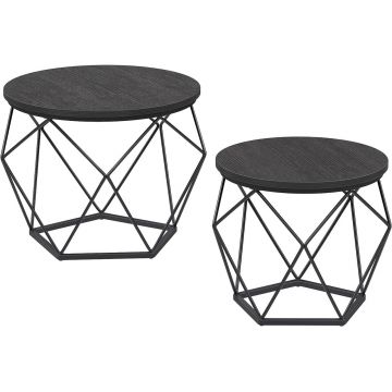 Set 2 masute de cafea Vasagle Geometric Round, Ø50 x 40 cm, PAL/otel, negru