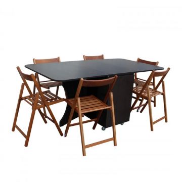 Set masa plianta cu 6 scaune, wenge + nuc, 46 176x95x75 cm