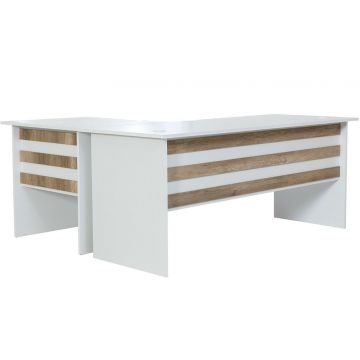 Birou colt Epsilon Alpino, 755 mm x 1800 mm x 700 mm, Alb/Stejar