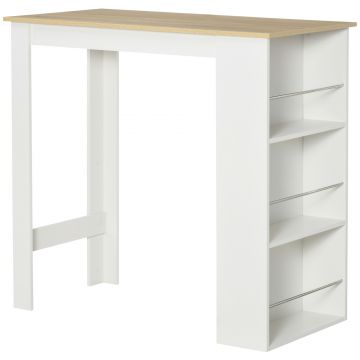 HOMCOM Masă de Bar cu 3 Polițe și Bară de Protecție, Blat de Bucătărie din Oțel și PAL, 112x57x106 cm, Alb | Aosom Romania