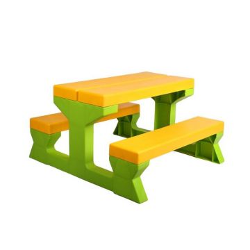 Set gradina, Star plus, Cu masa si 2 bancute, Pentru copii, Pana la 100 kg, Din plastic de inalta calitate, 77x83x48 cm, Green/Yellow