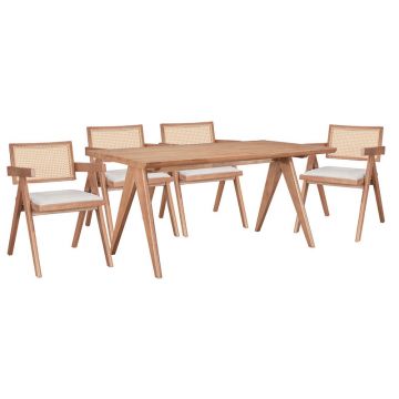 Set masa si scaune pentru sufragerie Winslow Ι set 5 piese lemn de arbore de cauciuc, culoarea nuc deschis 160x85x75cm